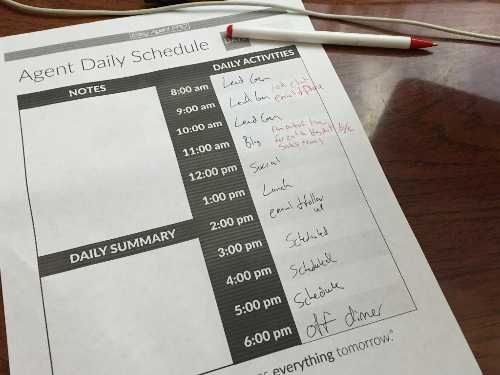 real estate agent daily schedule